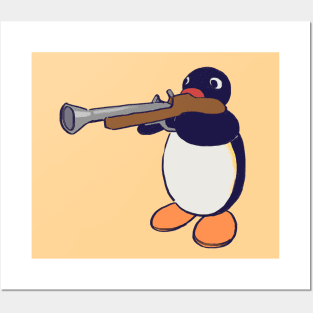 penguin with gun meme / pingu noot Posters and Art